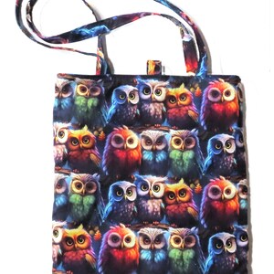 Owls Reversible Canvas Tote Bag: Colorful Owl image 2