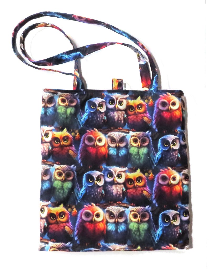 Owls Reversible Canvas Tote Bag: Colorful Owl image 2
