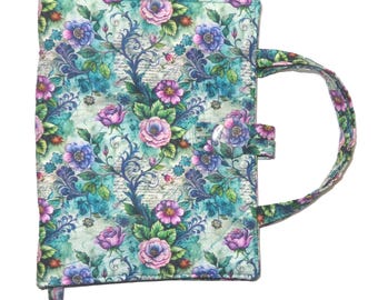 Quilted Book Cover with Flowering Vines: Large Paperback & Hardcover Protector, Fits Books up to 9.5" x 6.5" x 2"