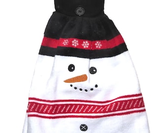 Snowman Double Hand Towel, Double Heavy Thickness, Kitchen, Bathroom, Camping Trailer, Holiday Hostess Gift Snowmen