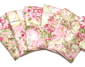 Quilted Tea Bag Wallet: English Tea Roses, Handcrafted Four Pocket Design, Your Choice