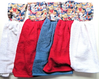 Patriotic Teddy Bear Hand Towel: Red, White, and Blue Terry Cloth