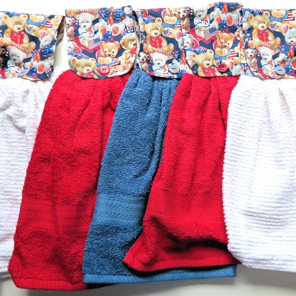 Patriotic Teddy Bears Single or Double Hand Towel, Thick Terry Cloth Towel, Your Choice or Red, White or Blue Towel