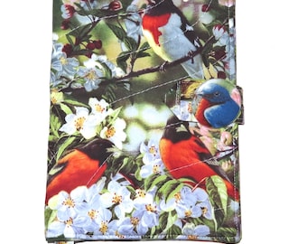Songbirds Quilted Book Cover: Padded Paperback Protector with Bookmark, Roomy Fit Books up to  7.5" x 4.5" x 1.5 "