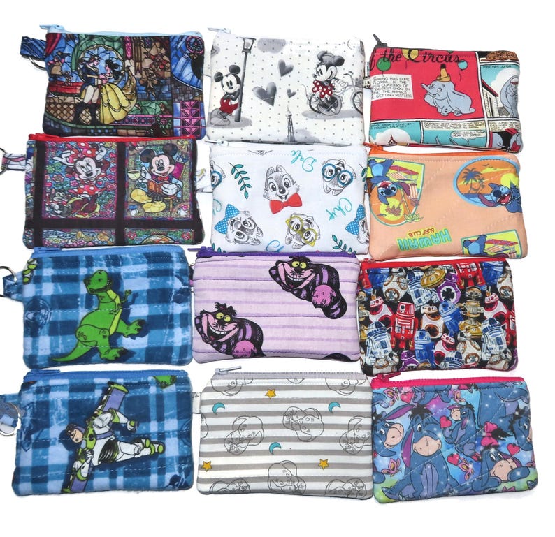 Disney Coin Purse, Fabric Choice, Handcrafted, Key Ring,Stitch, Bambi, Mickey Mouse, Chip & Dale, Dumbo, Cheshire Cat image 1