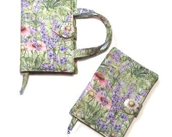 Wildflowers Book Cover, Quilted, Romance, SNUG, for small Romance books up to 6 5/8" x4 1/4"x1 3/4", Button Closure, Choice of Carry Handles