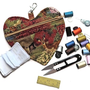 Quilted Heart Sewing Kit Complete with Thread,Needles,Scissors & more,Patchwork Travel Sewing Case,Sewing Bee,Quilting Circle Gift