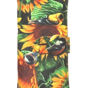 Sunflower and Songbirds Tea Bag Wallet: Handcrafted Quilted English Tea Organizer with Four Pockets