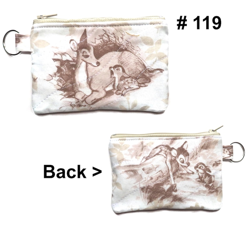 Disney Coin Purse, Fabric Choice, Handcrafted, Key Ring,Stitch, Bambi, Mickey Mouse, Chip & Dale, Dumbo, Cheshire Cat 119 Bambi & Mother