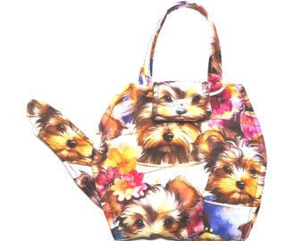 Tea Bag Wallet: Teapot Shape with Yorkshire Terrier, Handcrafted Travel Organizer