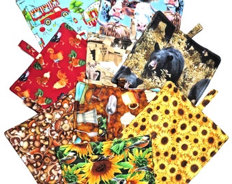Hot Pad, Your Choice of ONE Heavy Duty, Thick Pot Holder, RTS, Sunflower, Birds, Cows, Mushrooms, Bears, Roosters, Campers or Coffee