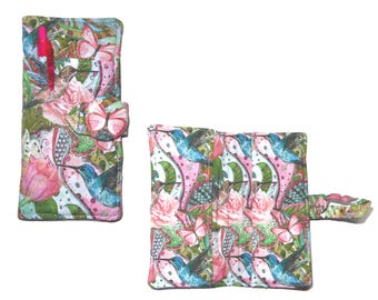 Handmade Checkbook Cover Wallet: Hummingbird & Roses