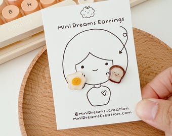 Egg earrings// Toast earrings// Morning earrings// Breakfast earrings// Food earrings// Cute earrings// handmade earrings //Kawaii earrings