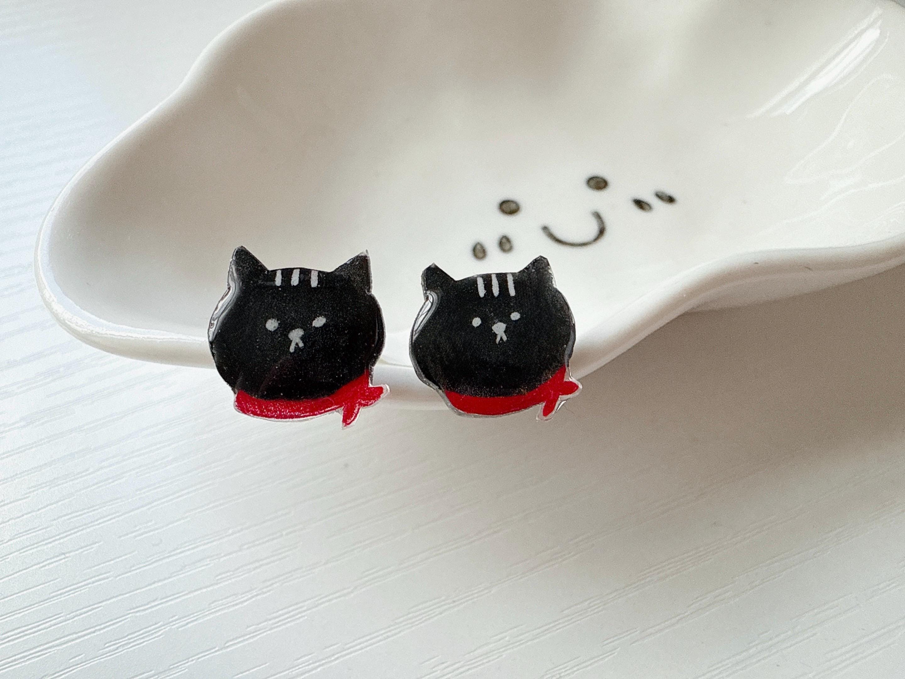 Schwarze Katze Ohrringe // Katzenliebhaber Ohrringe // Tier Ohrstecker // lustige, Kawaii, Kätzchen Ohrringe // Ohrclips // Geschenk für sie // Kinder Ohrringe