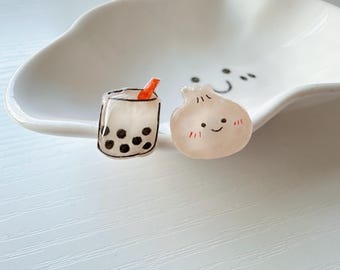 Boba bubble milk tea Ohrringe //Taiwan Ohrringe // Bao Ohrringe // Kawaii handgemachte Ohrringe // taiwanesisches Essen Ohrringe // süß, lustig, Kinder, Geburtstagsgeschenk