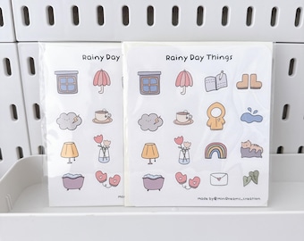 Raining day things sticker sheet//raining sticker sheet//journal stickers//Illustration stickers//diary stickers//cute kawaii stickers