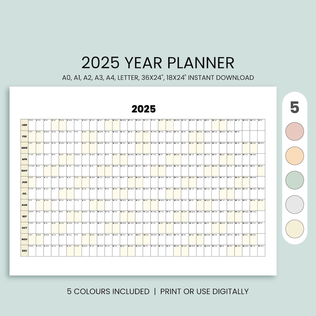 2025 Year Calendar – Printable Year at a Glance Wall Planner | Minimal