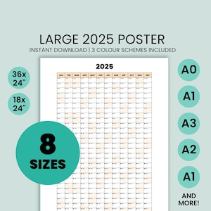 2025 Year Planner – Printable Year at a Glance Calendar - Neutral Portrait