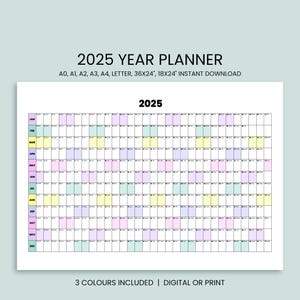 2025 Year Planner – Printable Year at a Glance Calendar - Pastel