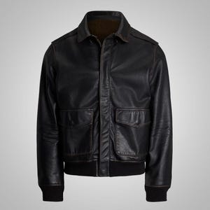 Men&#39;s Vintage Black Sheepskin Leather A2 Bomber Aviator Jacket