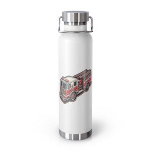 Fire Truck Insulated Water Bottle, 22oz | Kids&#39; Gift, Eco-Friendly, Adventure Gear, Firefighter Theme. Able to customize with your text.