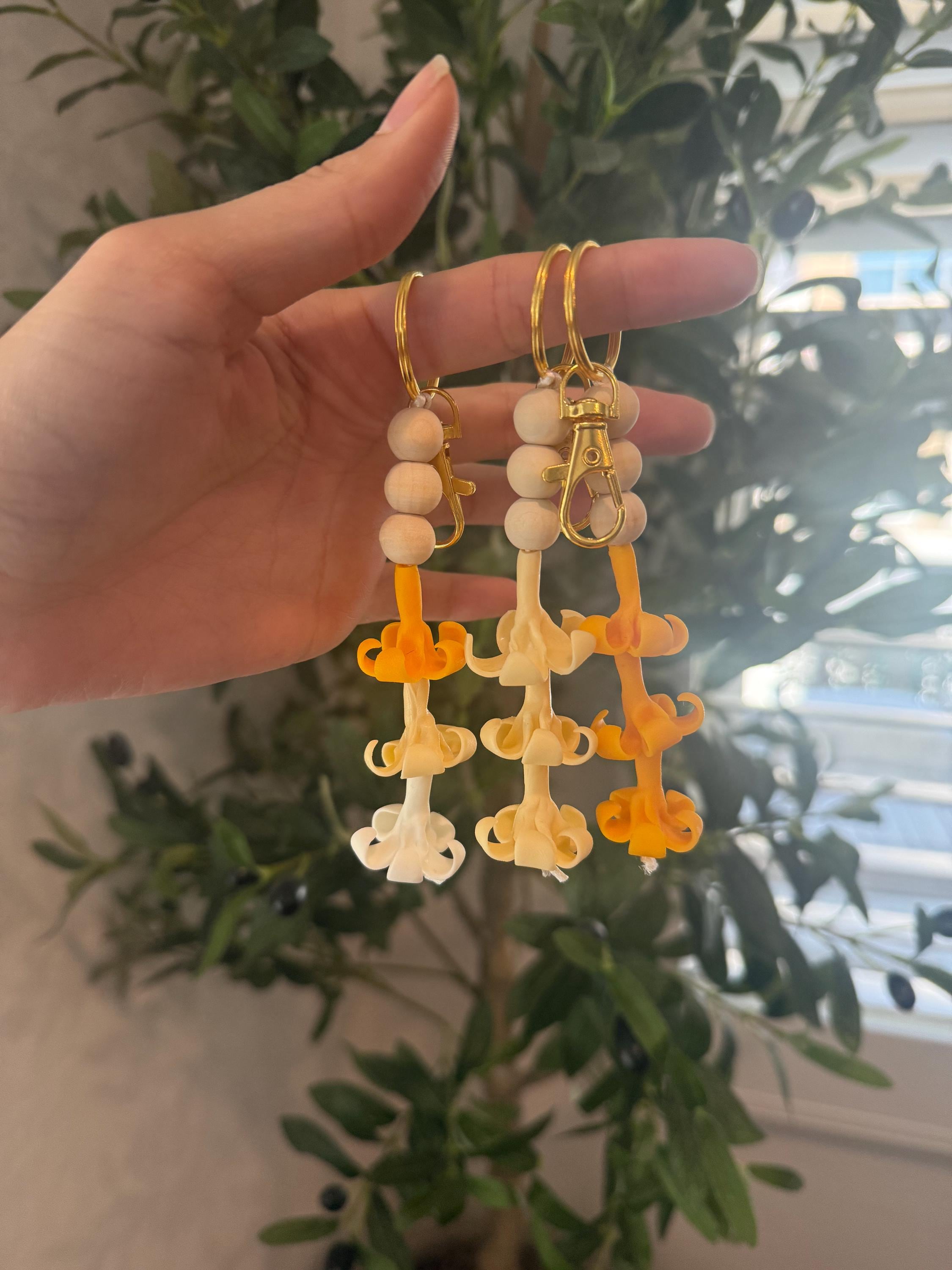 Handmade Puakenikeni Clay Flower Keychain: Tropical Flower Charm