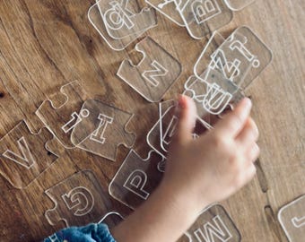 Montessori Alphabet Puzzle: Clear Acrylic Uppercase & Lowercase Letters