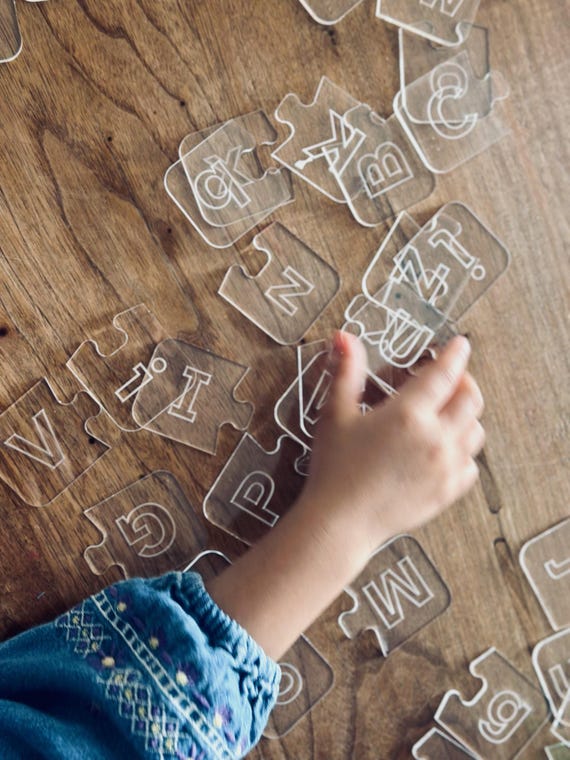 Montessori Alphabet Puzzle: Clear Acrylic Uppercase & Lowercase Letters