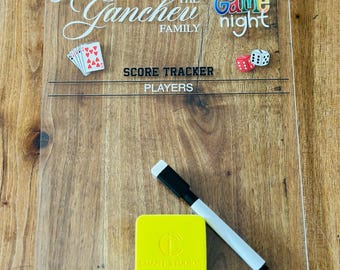 Personalized Family Game Night Scoreboard • Acrylic Dry Erase Score Tracker • Custom Board Game Gift