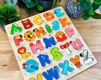 Wooden Alphabet Puzzle: Montessori Animal Learning Toy