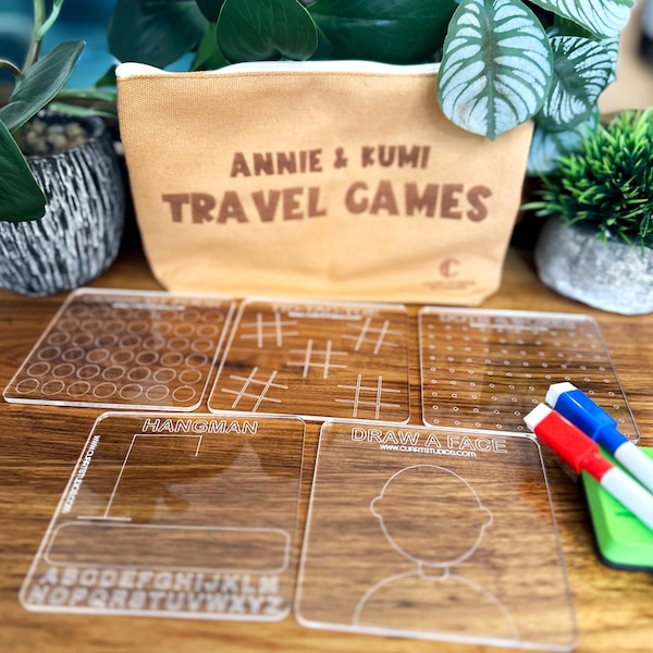 Personalized Travel Game Set: Reusable Acrylic Dry Erase Boards