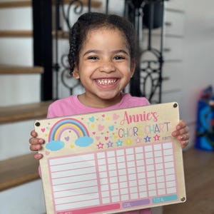 Tabla de tareas personalizada para niños con nombre • Tablero de rutina de borrado en seco para niños pequeños y niños • Tabla de recompensas con marcador y borrador • Diseño de arcoíris