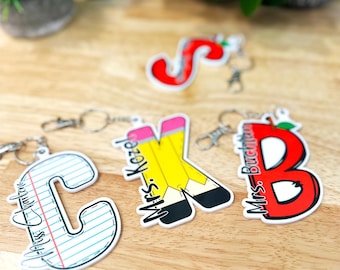 Personalized Teacher Keychain: Custom Initial Name Tag, School Charms