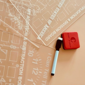Educational Dry Erase Board Set: Math, Time, US Map - Homeschool Learning
