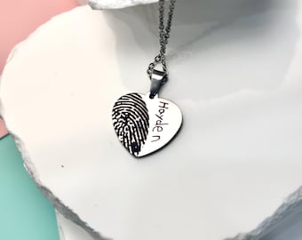Fingerprint Heart Necklace: Custom Engraved Memorial Keepsake