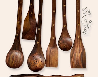 Wooden Cooking Utensils Set with a holder bar for easy hanging of the Cooking Utensils