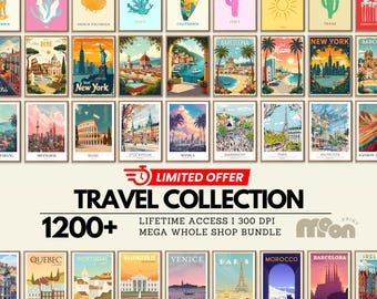 1200+ Travel Wall Art Prints Bundle, City Poster Set