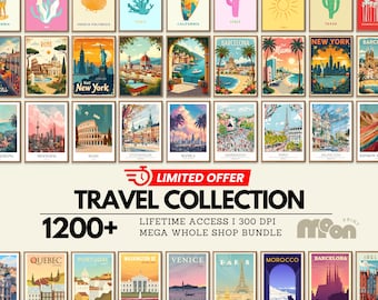 Mixed Travel Poster Set | 1200+ Floral & Retro Prints | Gallery Wall Decor for Travel Lovers