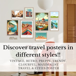 +1160 Travel Prints Bundle, Vintage Travel Wall Art, City Poster Set, Wanderlust Aesthetic Decor, Digital Download, Gallery Wall Pack
Introducing our new bundle: a fantastic collection of travel prints, accompanied by colorful prints to create a vibrant atmosphere in your home. Each piece is a unique masterpiece, ready to transform your walls and inspire your creativity. Discover the power of art to bring your living space to life.
