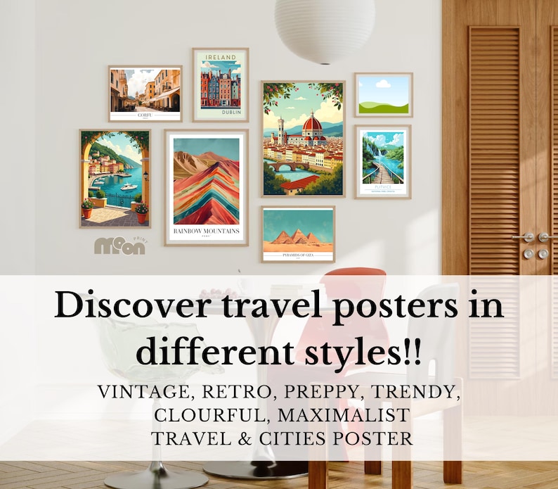 +1160 Travel Prints Bundle, Vintage Travel Wall Art, City Poster Set, Wanderlust Aesthetic Decor, Digital Download, Gallery Wall Pack
Introducing our new bundle: a fantastic collection of travel prints, accompanied by colorful prints to create a vibrant atmosphere in your home. Each piece is a unique masterpiece, ready to transform your walls and inspire your creativity. Discover the power of art to bring your living space to life.