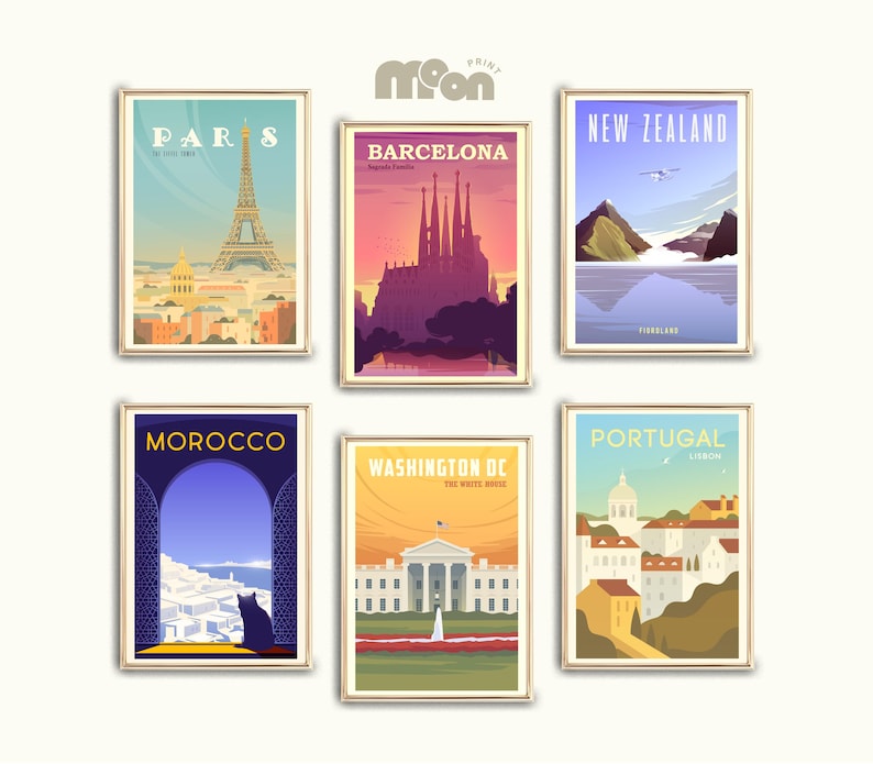+1160 Travel Prints Bundle, Vintage Travel Wall Art, City Poster Set, Wanderlust Aesthetic Decor, Digital Download, Gallery Wall Pack
Introducing our new bundle: a fantastic collection of travel prints, accompanied by colorful prints to create a vibrant atmosphere in your home. Each piece is a unique masterpiece, ready to transform your walls and inspire your creativity. Discover the power of art to bring your living space to life.