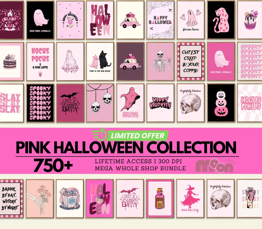 Pink Halloween Wall Art Bundle, Pastel Goth Witchy Prints (digital ...