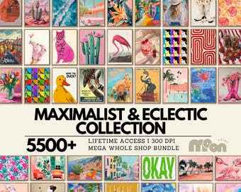 5500+ Maximalist Eclectic Wall Art Bundle, Whole Shop Digital Prints (300 DPI)