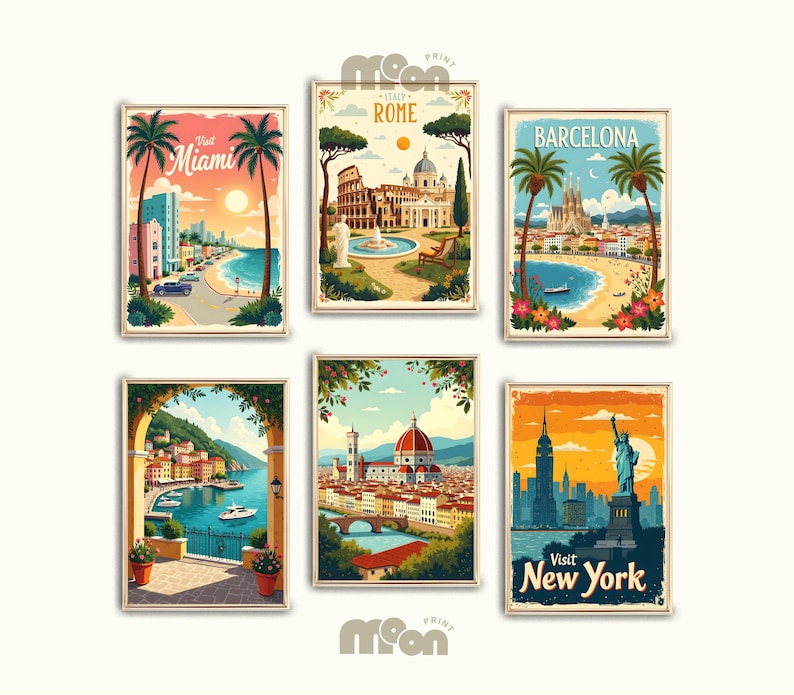 +1160 Travel Prints Bundle, Vintage Travel Wall Art, City Poster Set, Wanderlust Aesthetic Decor, Digital Download, Gallery Wall Pack
Introducing our new bundle: a fantastic collection of travel prints, accompanied by colorful prints to create a vibrant atmosphere in your home. Each piece is a unique masterpiece, ready to transform your walls and inspire your creativity. Discover the power of art to bring your living space to life.