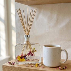Botanical Reed Diffuser, 12oz Home Fragrance, Vegan Glass Gift, Neutral Decor