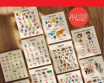 Printable & Writable Educational Poster Set  |  Interactive Learning Posters for Kids | 37 Topics |