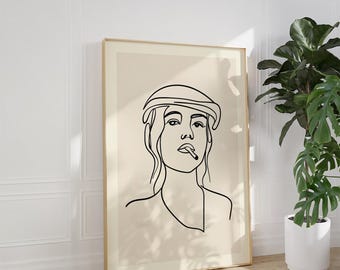 Boho Minimalista Line Art Retrato, Arte Estética de Parede, Download Digital