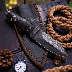 Handmade Damascus Steel Boot Knife with Wood Handle
