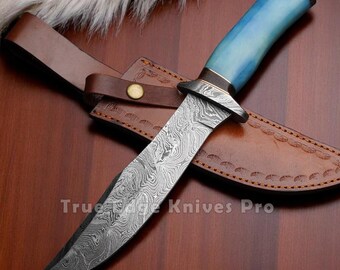 Nóż Bowie z Damasceńskiej stali – najwyższej jakości nóż myśliwski i outdoorowy z ręcznie wykonanym ostrzem