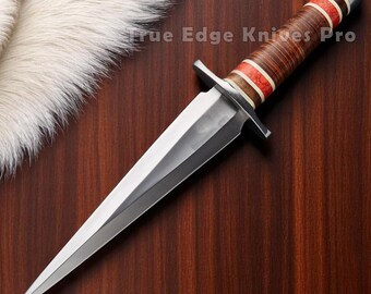 Faca Bowie de Caça Grande com Lâmina de Aço D2 Feita à Mão, Cabo de Couro e Bainha | Presente de Aniversário Personalizado para Ele, Namorado, Pai, Irmão